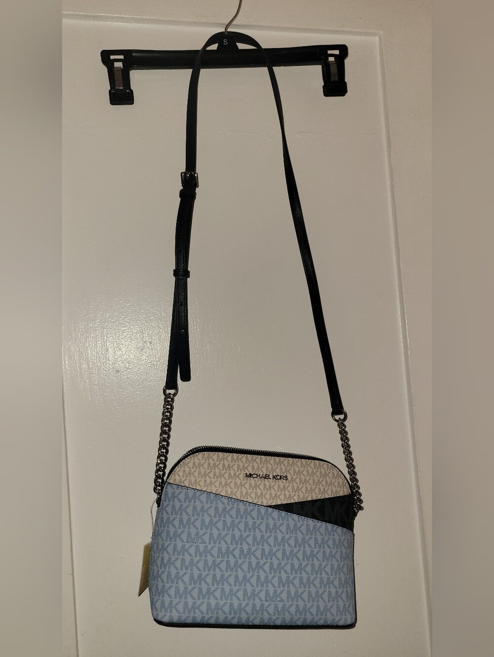 Michael Kors Two-Tone Logo Crossbody in Beige and Light Blue